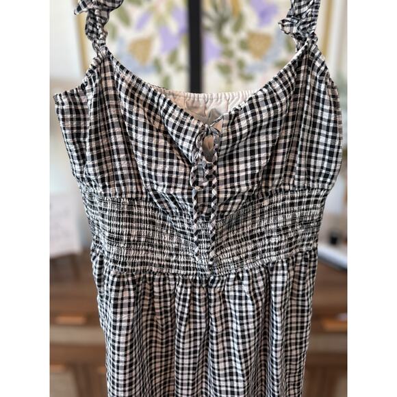 NWT Wayf Smocked Waist Gingham Checkered Ruffle Mini Dress Black Womens Size XL - Picture 7 of 9